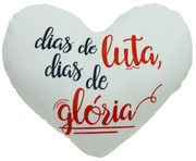 Almofada de Coração Cheia com Frases em Suede 45x30cm - Dias de Luta Fundo Branco