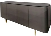 Buffet Collins 4 Portas Laca Grafite Brilho com Pés Aço Ouro 200 cm - 71182 Sun House