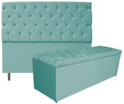 Kit Cabeceira e Calçadeira Liverpool 140 cm Casal Suede Azul Tiffany - ADJ Decor