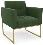 Poltrona Decorativa Base Industrial Dourado Ana Suede Verde - Ibiza