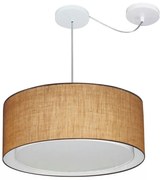 Lustre Pendente Cilíndrico Com Desvio Md-4314 Cúpula em Tecido 50x25cm Palha - Bivolt