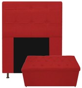 Kit Cabeceira e Calçadeira Baú Estofada Mel 90 cm Solteiro Com Capitonê Corano Vermelho - ADJ Decor