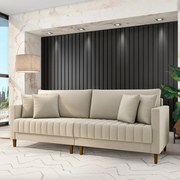 Sofá Living Decorativo Hamburgo Bipartido 2 Lugares 216cm com Almofadas Pés em Madeira Veludo Bege G33 - Gran Belo