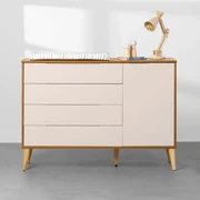 Cômoda Elfe 4 Gavetas e 1 Porta com Pés Retrô Natural – Areia Fosco e Savana