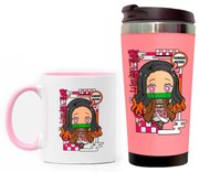 Kit Copo Térmico e Caneca Demon Slayer Nezuko