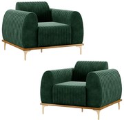 Kit 2 Poltronas Decorativas Sala de Estar Base de Madeira Euro Veludo Verde G15 - Gran Belo