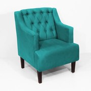 Poltrona Classic Suede Azul Tiffany Pés Palito Sala, Quarto, Decoração