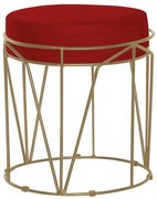 Puff Decorativo Sala de Estar Base Gold Chloe Veludo Vermelho G41 - Gran Belo