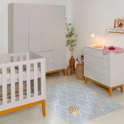 Kit Quarto Infantil com Pés Square Mel - Cômoda Elfe 4 Gavetas + Guarda-Roupa Elfe + Berço Mini Cama Noah - Areia Fosco