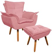 Poltrona e Puff Decorativo Pé Palito de Madeira Opala Suede D03 - D'Rossi - Rose