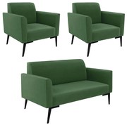 Sofá Namoradeira com 2 Poltronas Pés Villach Marisa Suede D03 - D'Rossi - Verde