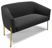 Sofá Namoradeira 2 Lugares Pé de Ferro Dourado Stella Suede D03 - D'Rossi - Preto