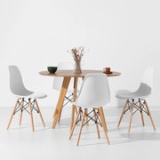 Conjunto Mesa de Jantar Square Redonda Freijó - 88cm + 4 Cadeiras Eiffel - Branco