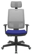 Cadeira Office Brizza Tela Cinza Com Encosto Assento Aero Azul RelaxPlax Base Standard 126cm - 63662 Sun House