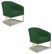 Poltrona Decorativa Industrial Dourado kit 2 Stella Veludo D03 - D'Rossi - Verde