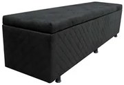 Calçadeira Baú Casal 140cm Estofada Liz S05 Suede Bordado Preto - Mpoz