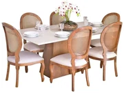 Conjunto Sala de Jantar Mesa Coyle com 6 Cadeiras Medalhão - Wood Prime  44669