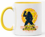 Caneca Tartarugas Ninjas Michelangelo Geek Nerd Branca com Alça Amarelo