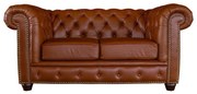 Sofá 2 Lugares Sala de Estar Chesterfield com Pés Madeira Couro Conhaque Brilho G40 - Gran Belo