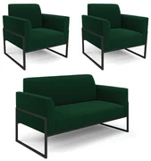 Namoradeira e 2 Poltronas Industrial Alta Preto Marisa Bouclê D03 - D'Rossi - Verde