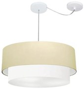 Lustre Pendente Cilíndrico Com Desvio Bege e Branco MJ-4362 Para Mesa de Jantar e Estar