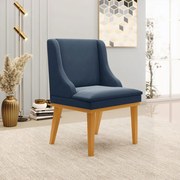 Cadeira Decorativa Sala de Jantar Base Fixa de Madeira Firenze Suede Azul Marinho/Castanho G19 - Gran Belo