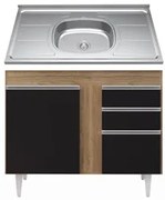 Balcão Gabinete Com Pia Inox 100cm 2 Portas 2 Gavetas Luziania Castanh