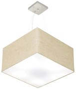 Lustre Pendente Quadrado Rustico Bege MJ-4075 Para Mesa de Jantar e Estar