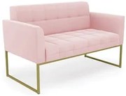Sofá Namoradeira Base Industrial Dourado Ana Suede Rosa Bebê - Ibiza