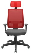 Cadeira Office Brizza Tela Vermelha Com Encosto Assento Poliester Cinza RelaxPlax Base Standard 126cm - 63636 Sun House