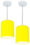 Kit/2 Lustre Pendente Cilíndrico Md-4012 Cúpula em Tecido 18x25cm Amarelo - Bivolt