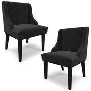 Kit 2 Cadeiras Decorativas Sala de Jantar Base Fixa de Madeira Firenze Suede Preto G19 - Gran Belo