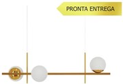 Pendente Marble Retângular 80X26Cm Alumínio E Globo Ø12Cm Fosco 3Xg9 -... (DOURADO BRILHO, FOSCO)