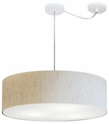 Lustre Pendente Cilíndrico Com Desvio Md-4265 Cúpula em Tecido 60x15cm Linho Bege - Bivolt