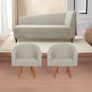 Kit Divã Recamier Heitor 185cm Lado Esquerdo e 02 Poltronas Luiza Linho - ADJ Decor