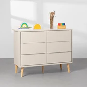 Cômoda Theo 6 Gavetas com Pés Retrô Natural - Areia