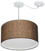 Lustre Pendente Cilíndrico Com Desvio Md-4313 Cúpula em Tecido 45x30cm Café - Bivolt