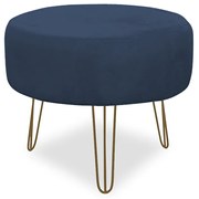 Puff Chloe Pés Hairpin Legs Dourado Suede Azul Marinho