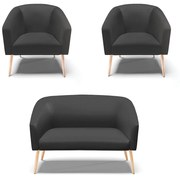 Namoradeira e 2 Poltronas Pé Palito Natural Stella Sintético D03 - D'Rossi - Preto
