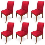 Conjunto 6 Cadeiras Raquel para Sala de Jantar Base de Eucalipto Suede Vermelho