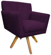 Poltrona Laura Base Giratória de Madeira Suede Roxo - ADJ Decor