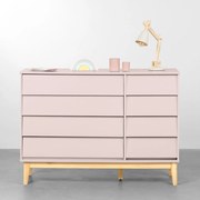 Cômoda Noah 4 Gavetas e 1 Porta com Pés Square Natural - Rosa Fosco
