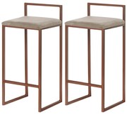 Kit 2 Banquetas Decorativa Jasmine Base Bronze Suede Cappuccino G41 - Gran Belo