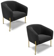 Poltrona Decorativa Pé de Ferro Dourado Kit 2 Stella Suede D03 - D'Rossi - Preto