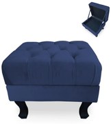 Puff Baú Decorativo Capitonê Luis XV 50x40cm Suede Azul Escuro - Sheep Estofados - Azul escuro