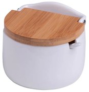 Saleiro De Mesa Cerâmica Com Tampa De Bambu E Colher Bianco - Lyor