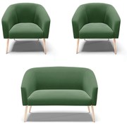 Namoradeira e 2 Poltronas Pé Palito Natural Stella Suede D03 - D'Rossi - Verde