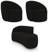 Sofá 2 Lugares Orgânico 140cm Morgan e 2 Poltronas Lua Suede D03 - D'Rossi - Preto