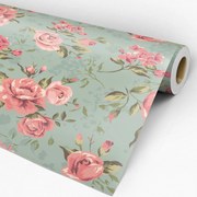 Papel de Parede Floral Rosa e Verde