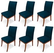 Conjunto 6 Cadeiras Raquel para Sala de Jantar Base de Eucalipto Suede Azul Marinho